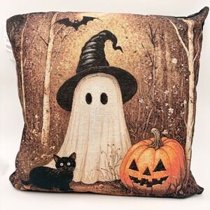 Caldeira Halloween Ghost Black Cat Pumpkin Woven Tapestry Pillow Made in UK NEW